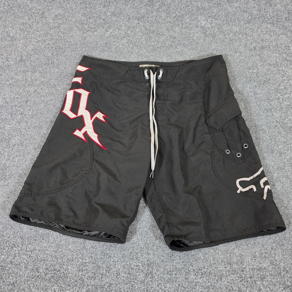 Fox Racing Mens Black Graphic Logo Board Shorts Size 40 Motocross Surf Swim